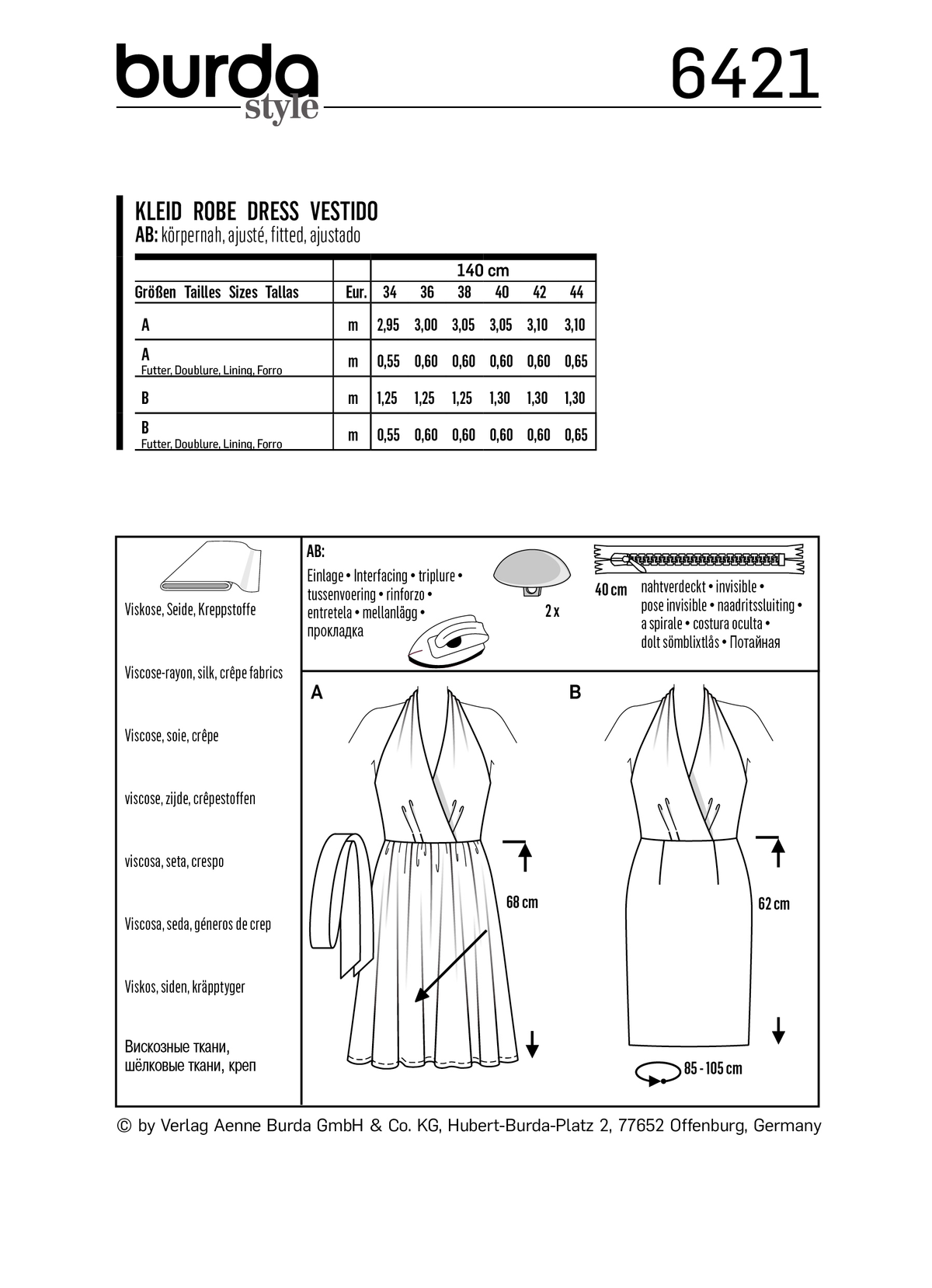 Burda Style Miss Dress Sewing Pattern for Stylish Creations B6421