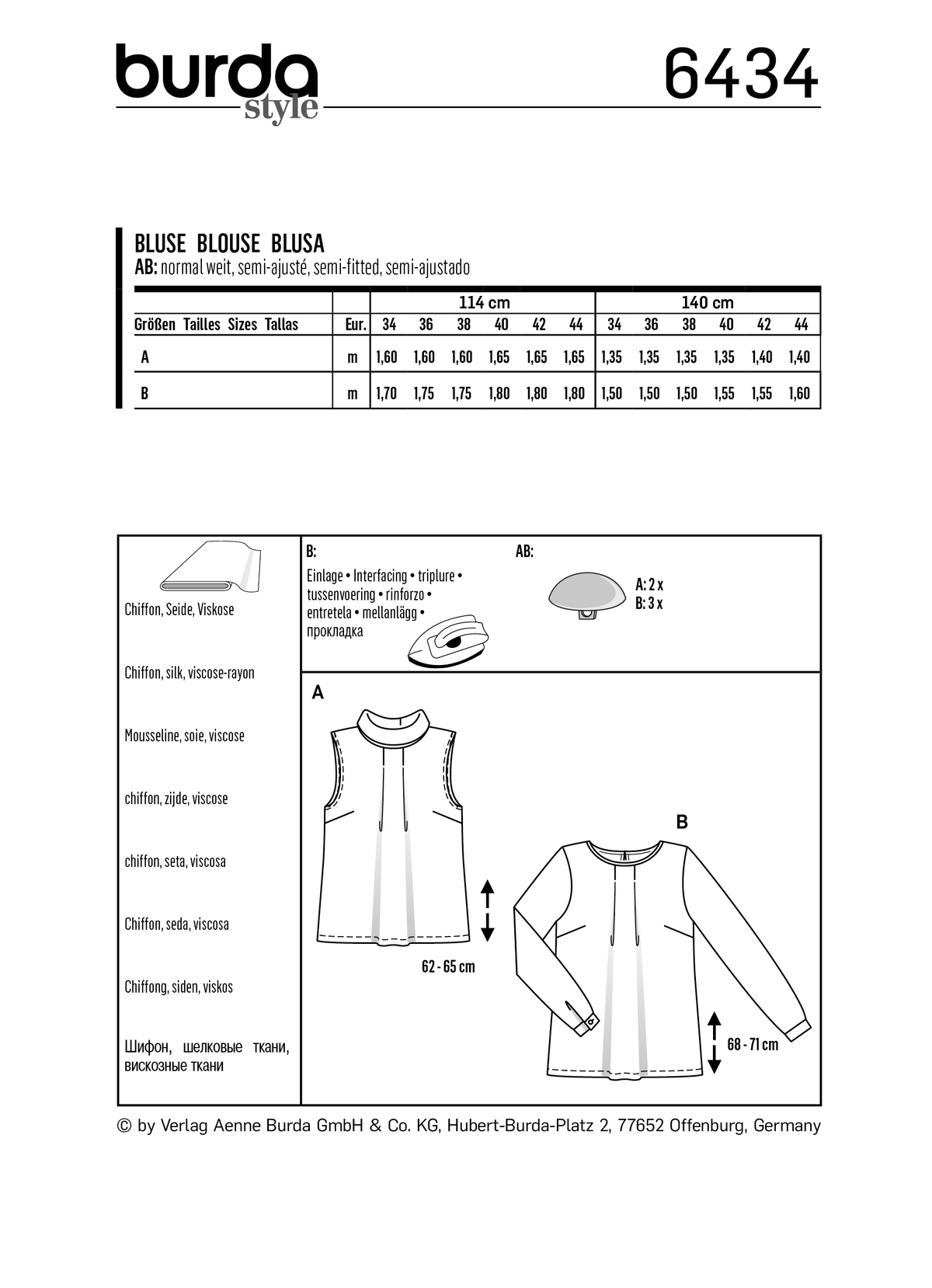 Burda Style Misses Blouse Sewing Pattern for Stylish Creations B6434