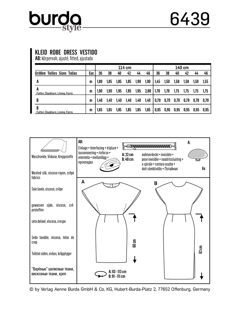 Burda Style Misses Dress Sewing Pattern for Stylish Creations B6439