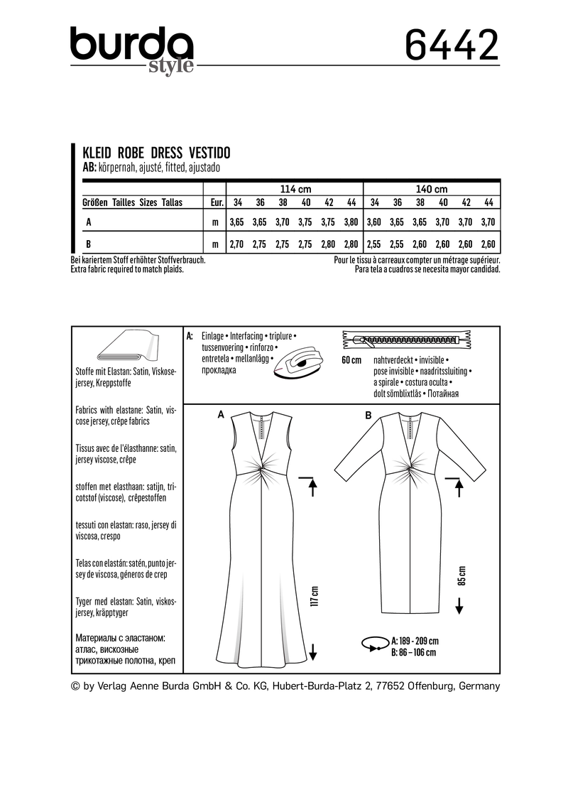 Burda Style Misses Dress Sewing Pattern for Stylish Creations B6442