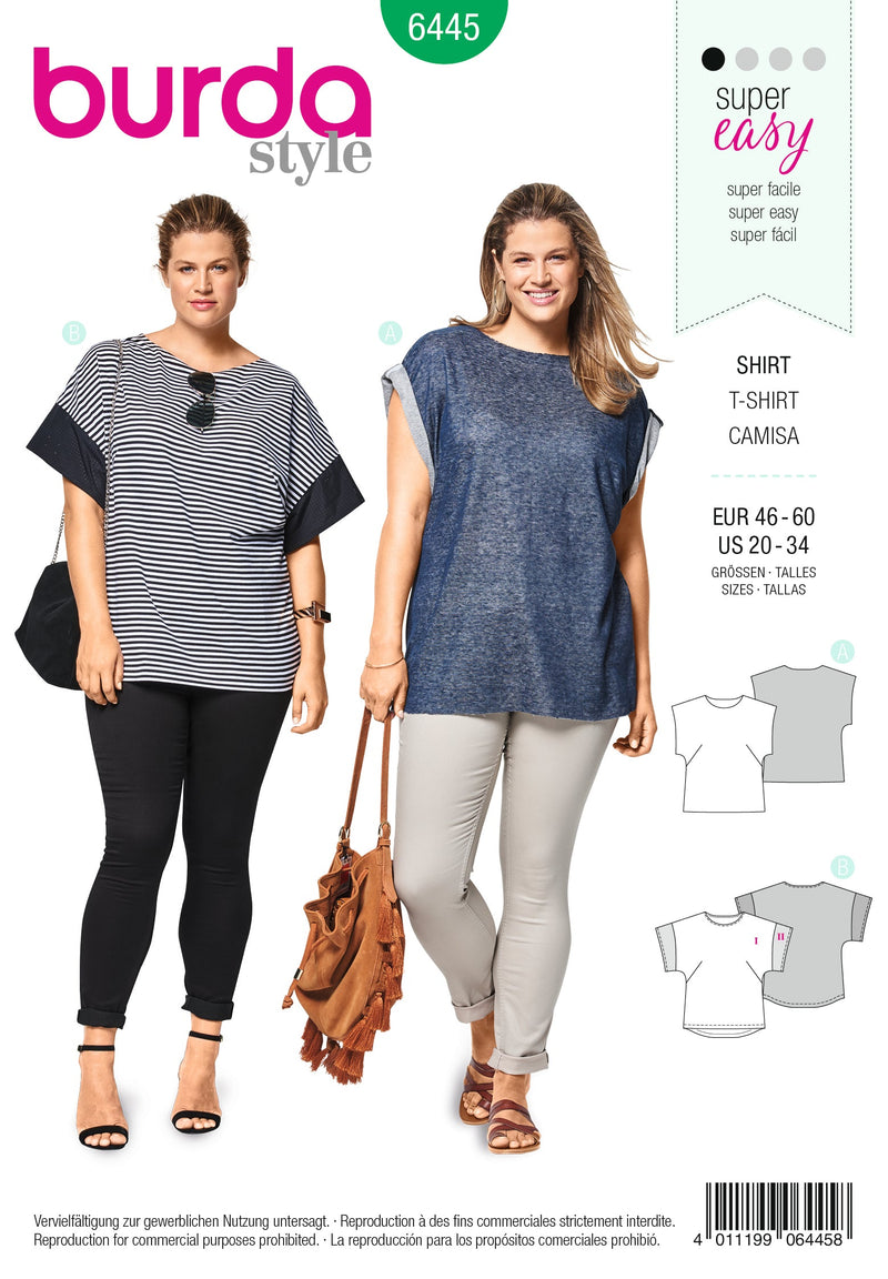 Burda Style Plus Size T-Shirt Sewing Pattern for Stylish Creations B6445