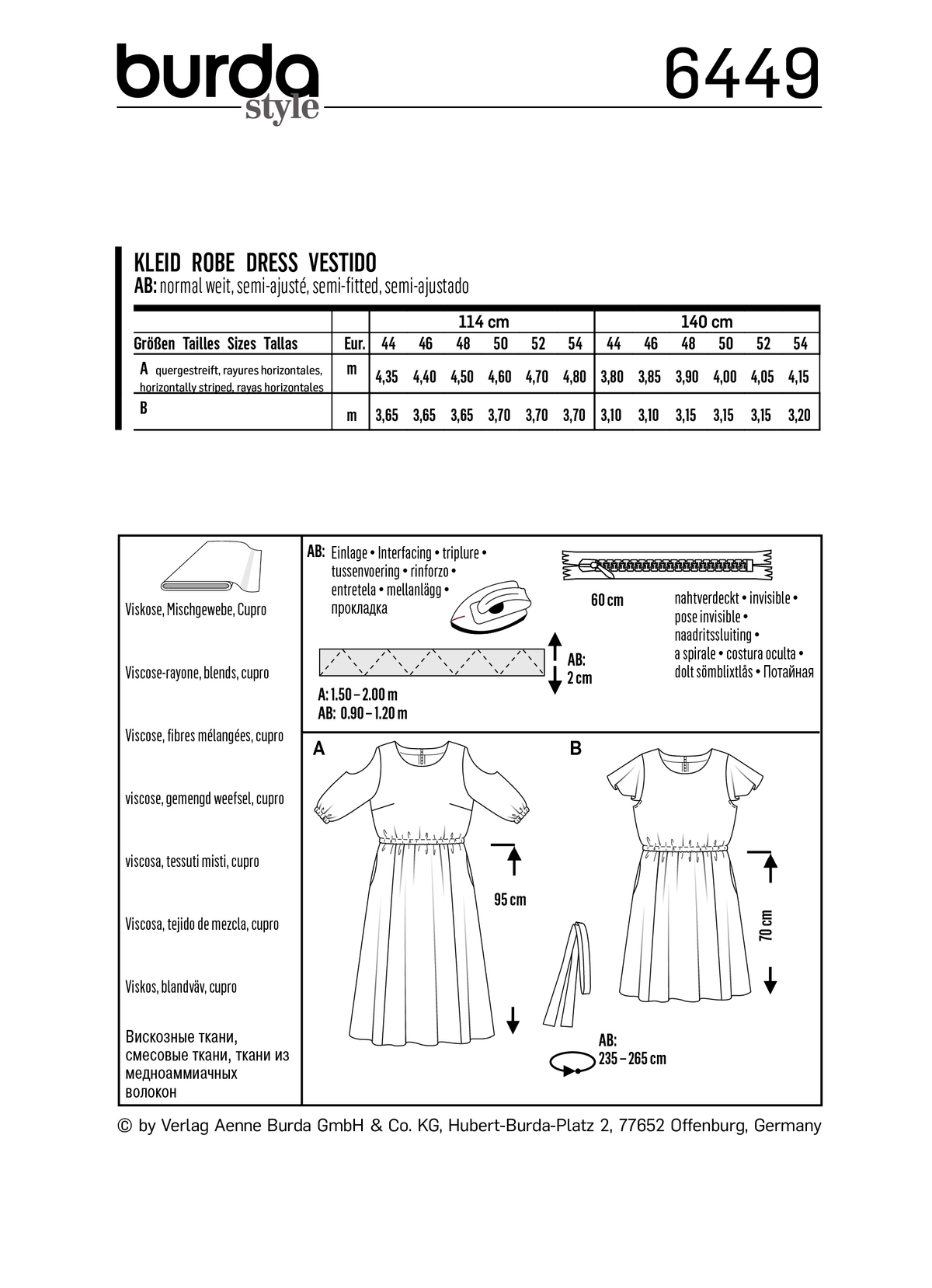 Burda Style Plus Size Dress Sewing Pattern for Stylish Creations B6449