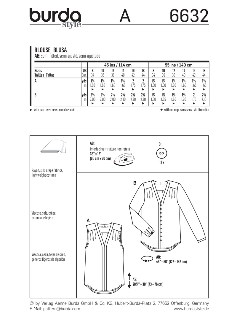 Burda Style Misses Blouse: Stylish Sewing Pattern for Fashionistas B6632