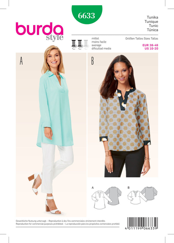 Burda Style Misses Tunic: Stylish Sewing Pattern for Fashionistas B6633