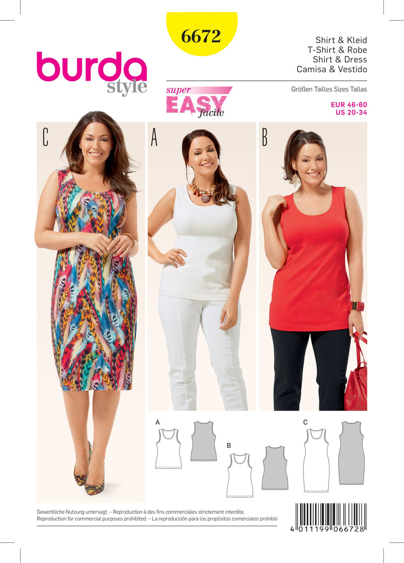 Burda Style Plus Shirt Dress Sewing Pattern for Stylish Creations B6672