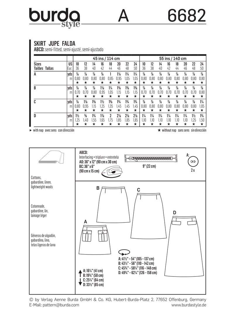Burda Style Miss Skirt Sewing Pattern for Stylish Creations B6682