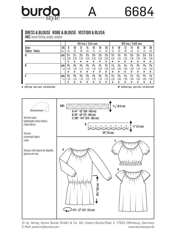Burda Style Miss Dress Blouse Sewing Pattern for Stylish Creations B6684