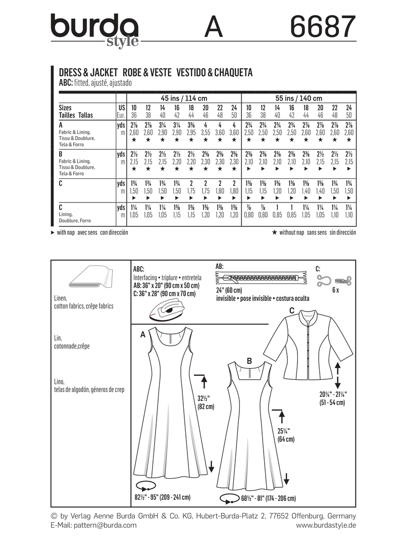 Burda Style Miss Dress Jacket Sewing Pattern for Stylish Outfits B6687