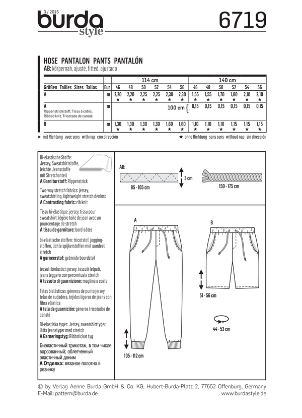 Burda Style Men's Pants Sewing Pattern for Stylish Creations B6719