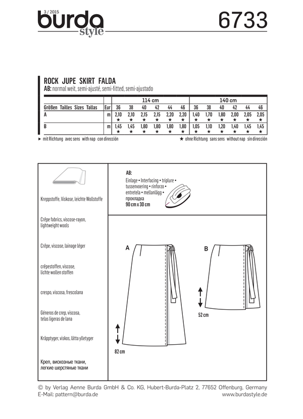 Burda Style Misses Skirt Sewing Pattern for Stylish Creations B6733