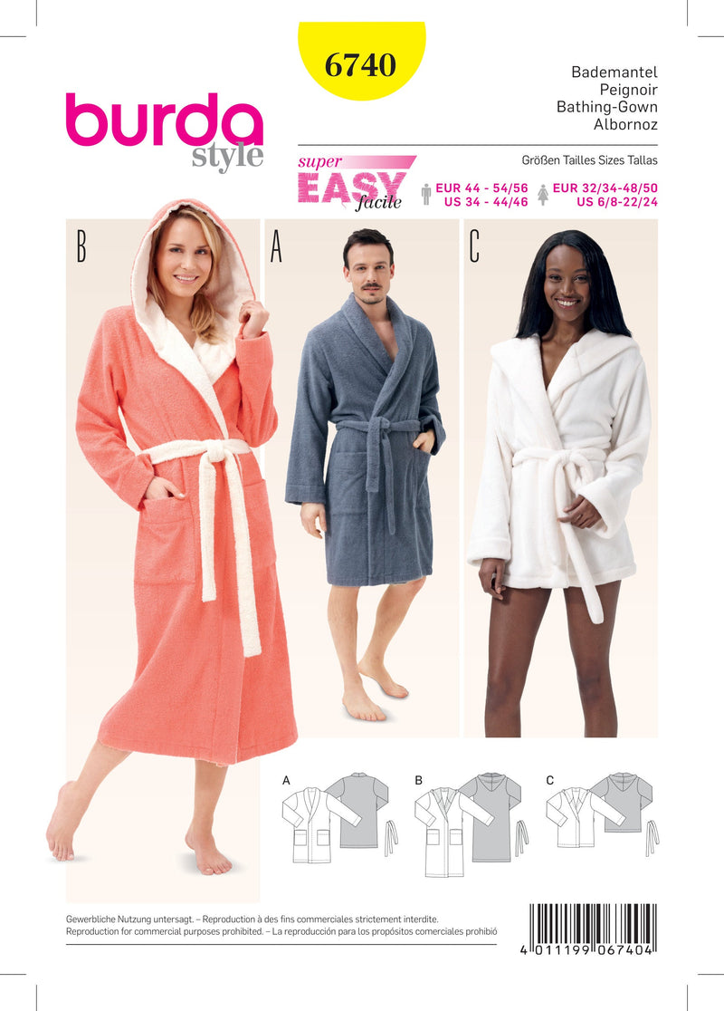 Burda Style Misses Bath Robe Sewing Pattern for Stylish Comfort B6740