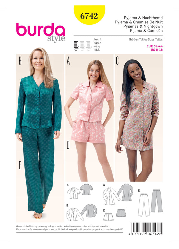 Burda Style Misses Sleepwear Sewing Pattern for Stylish Comfort B6742