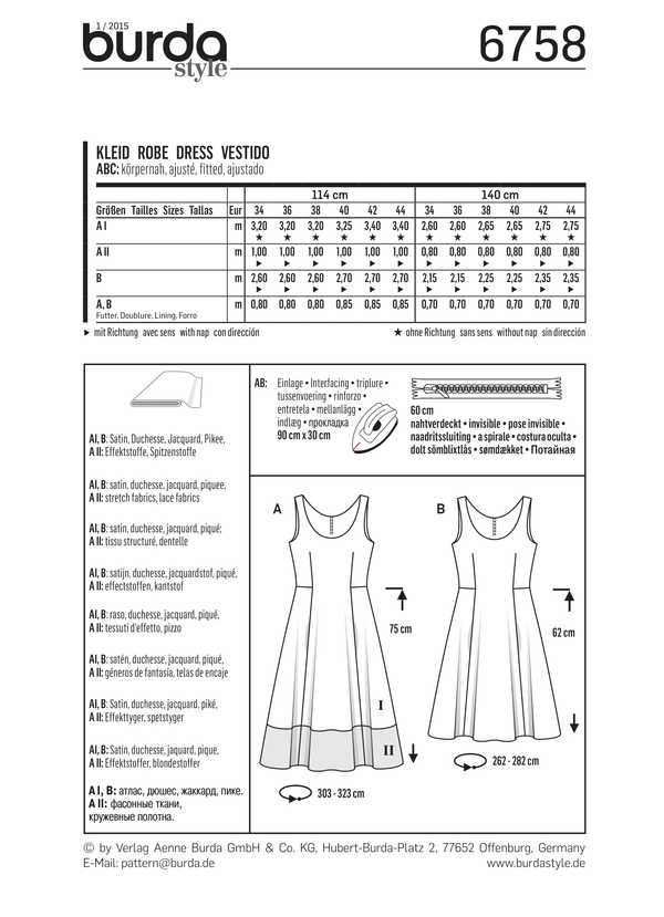 Burda Style Dress Misses Sewing Pattern for Stylish Creations B6758