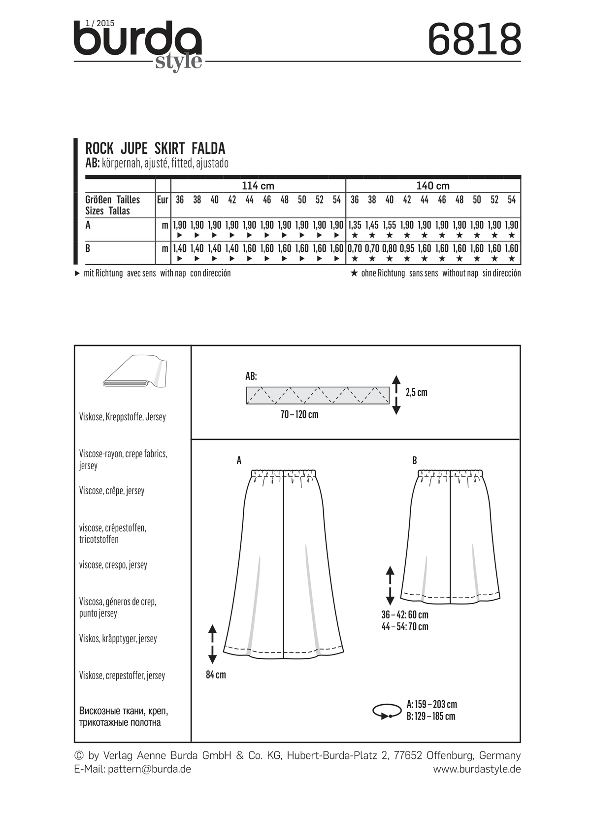 Burda Style Skirt/Pants Misses Sewing Pattern for Stylish Outfits B6818