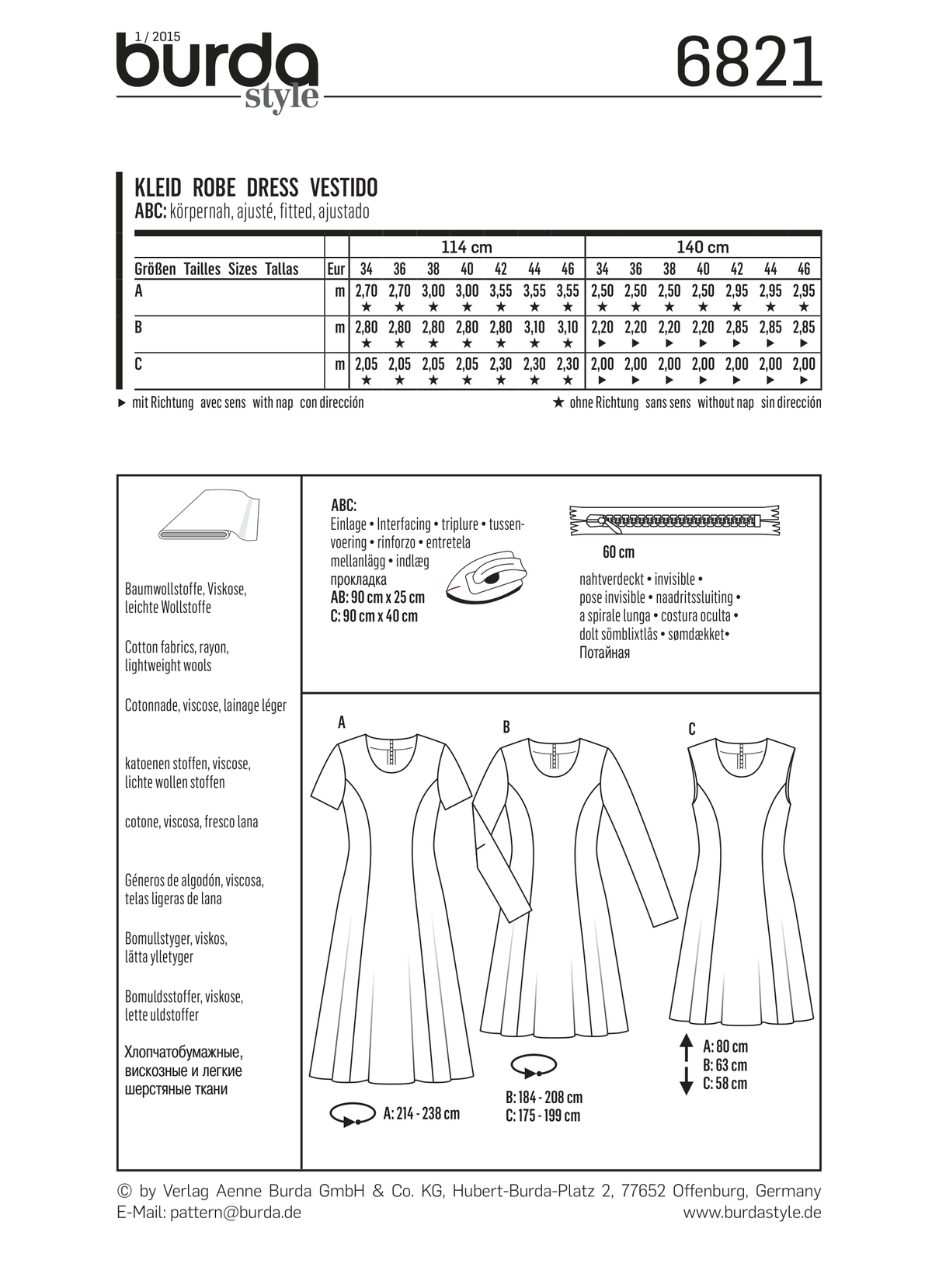 Burda Style Dress Misses Sewing Pattern for Stylish Creations B6821