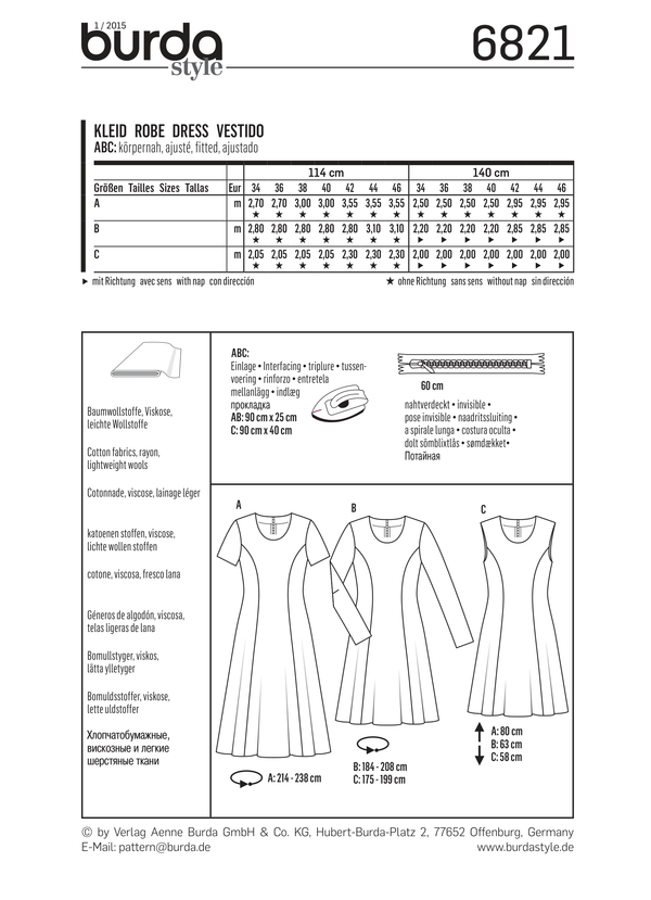 Burda Style Dress Misses Sewing Pattern for Stylish Creations B6821
