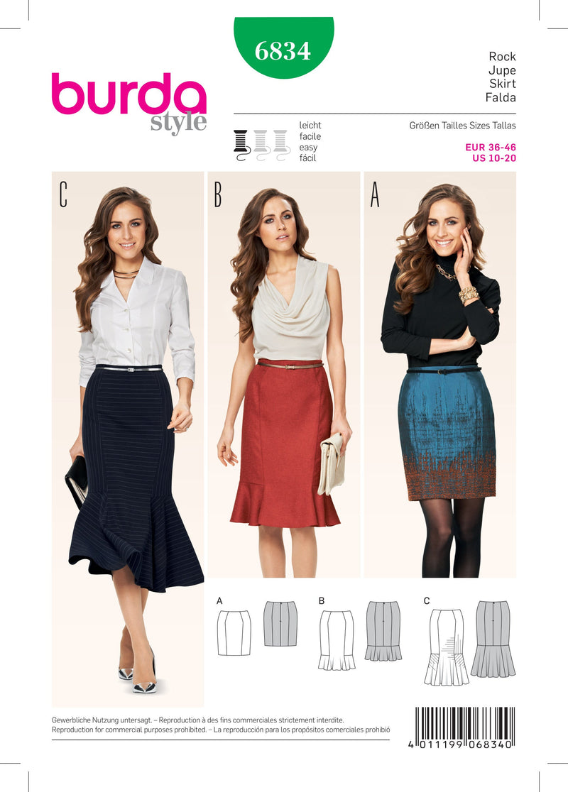 Burda Style Skirt/Pants Misses Sewing Pattern for Stylish Creations B6834