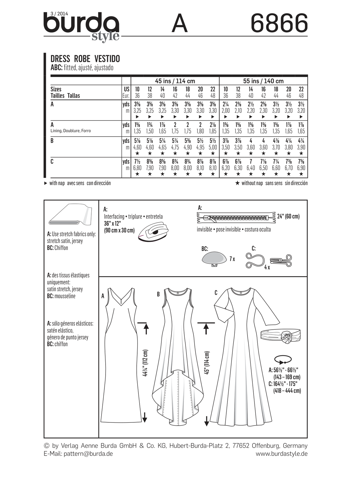 Burda Style Dress Misses Sewing Pattern for Stylish Creations B6866