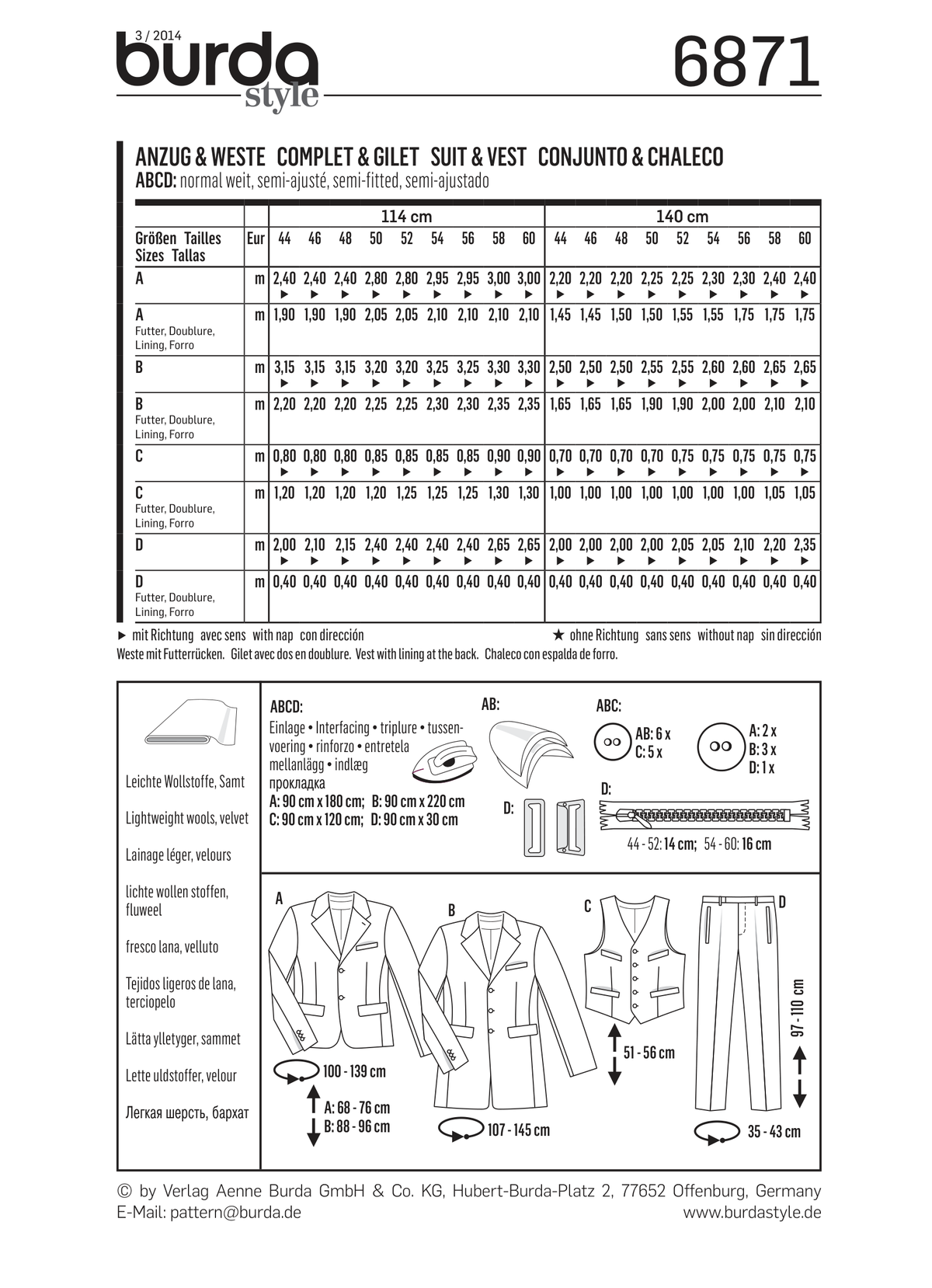 Burda Style Men's and Boys' Top/Vest Sewing Pattern B6871