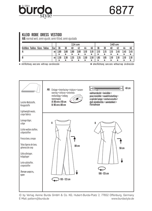 Burda Style Dress Misses Sewing Pattern for Stylish Creations B6877