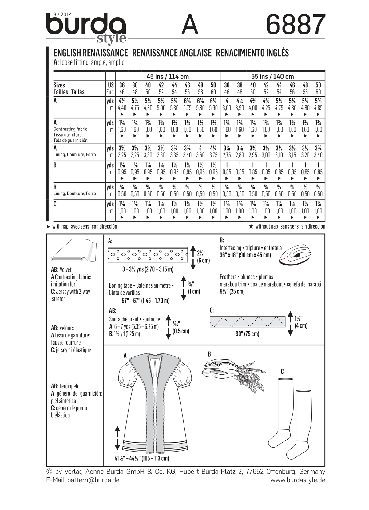 Burda Style Costume Misses Sewing Pattern for Creative Projects B6887