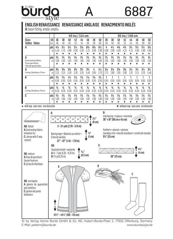 Burda Style Costume Misses Sewing Pattern for Creative Projects B6887