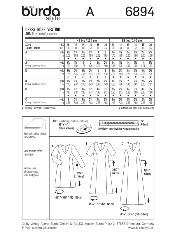 Burda Style Dress Misses Sewing Pattern for Stylish Creations B6894