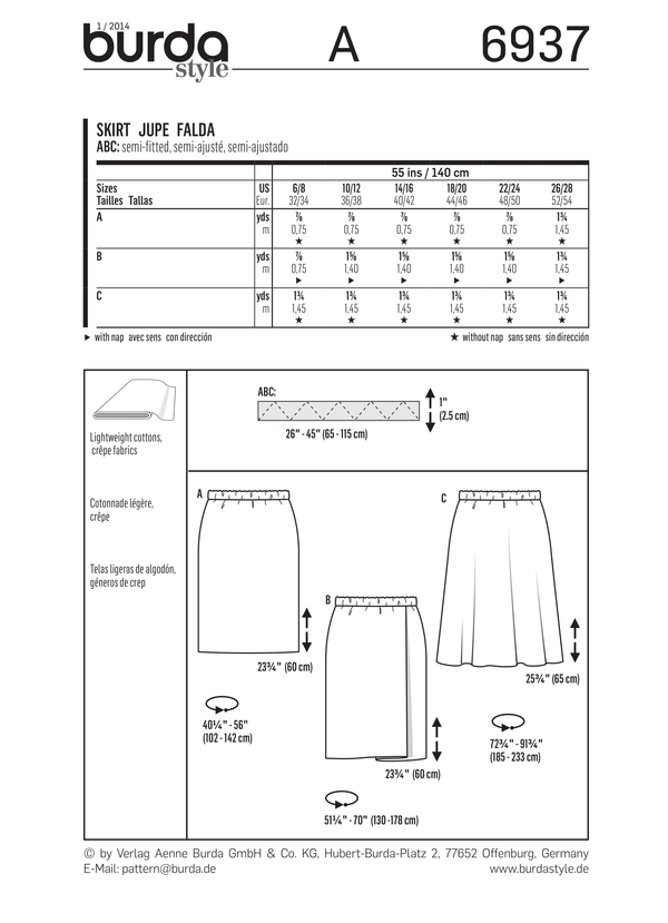 Burda Style Skirts Sewing Pattern for Stylish Creations B6937