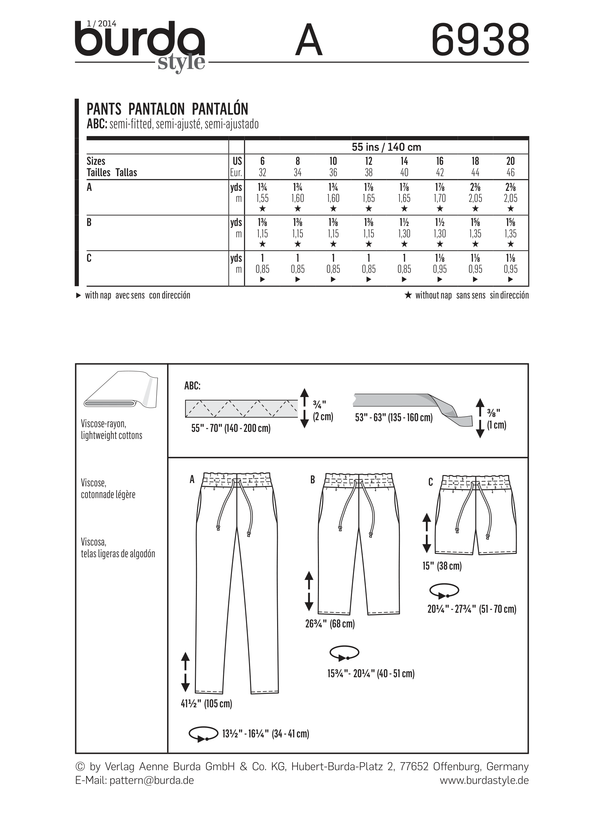 Burda Style Stylish Pants Sewing Pattern for Fashion Enthusiasts B6938