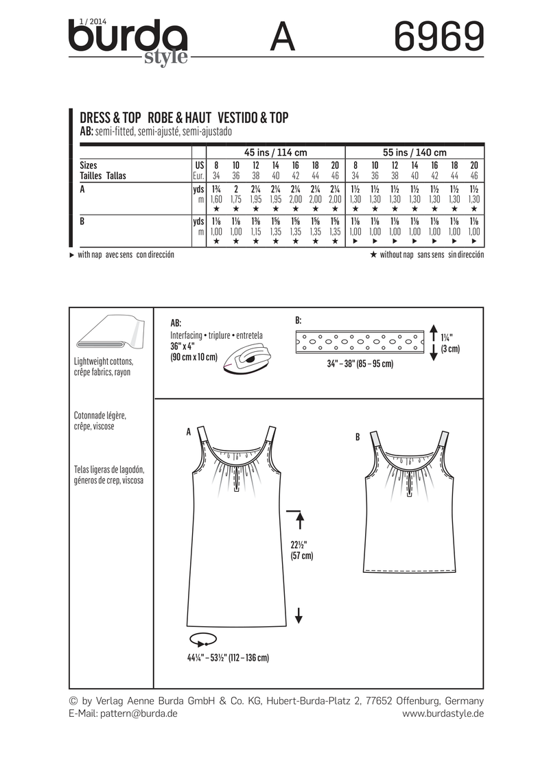 Burda Style Stylish Tops, Shirts & Blouses Sewing Pattern B6969