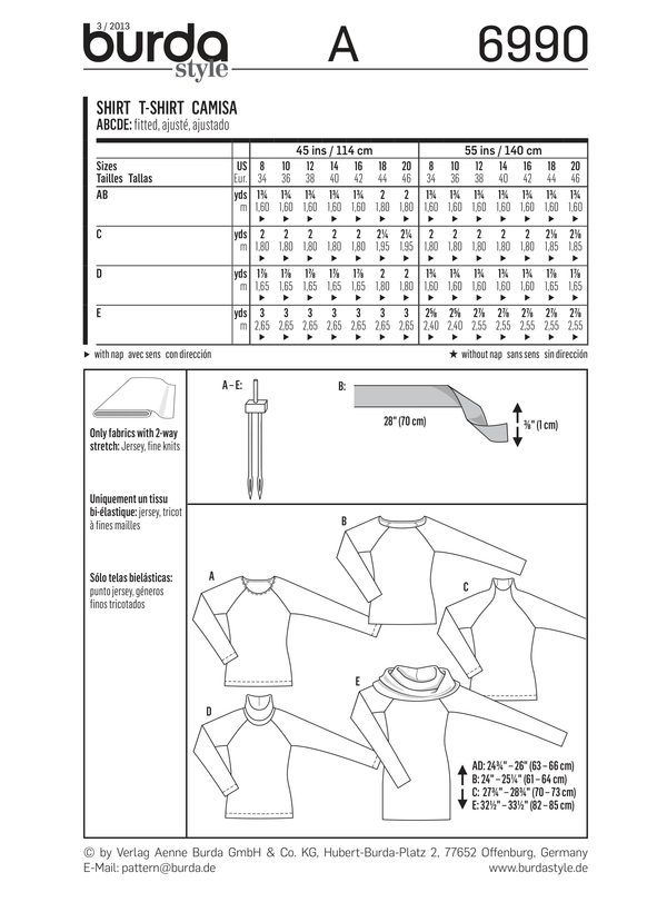 Burda Style T-Shirt Sewing Pattern for Stylish Creations B6990