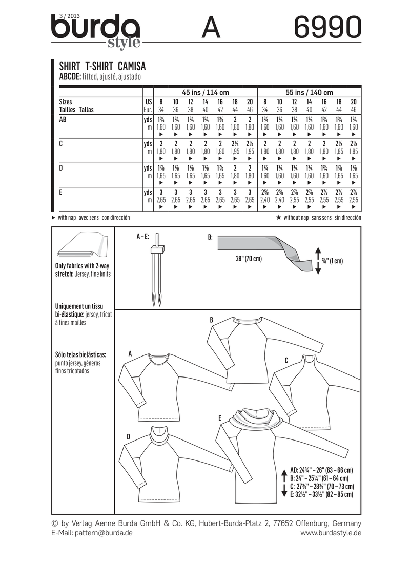 Burda Style T-Shirt Sewing Pattern for Stylish Creations B6990