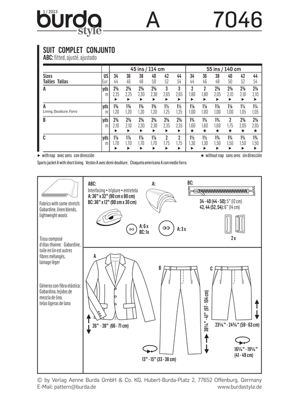Burda Style Stylish Suit Sewing Pattern for Elegant Creations B7046