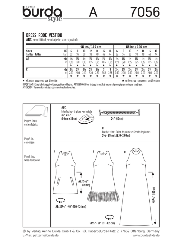 Burda Style Dress Design for Stylish Creations - Sewing Pattern B7056