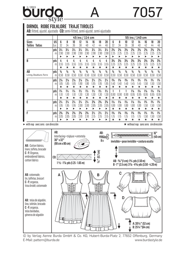 Burda Style Folklore Dress Sewing Pattern for Stylish Creations B7057