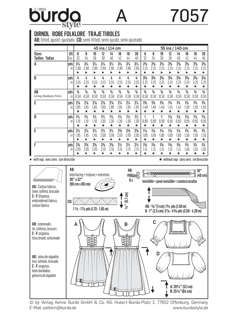 Burda Style Folklore Dress Sewing Pattern for Stylish Creations B7057