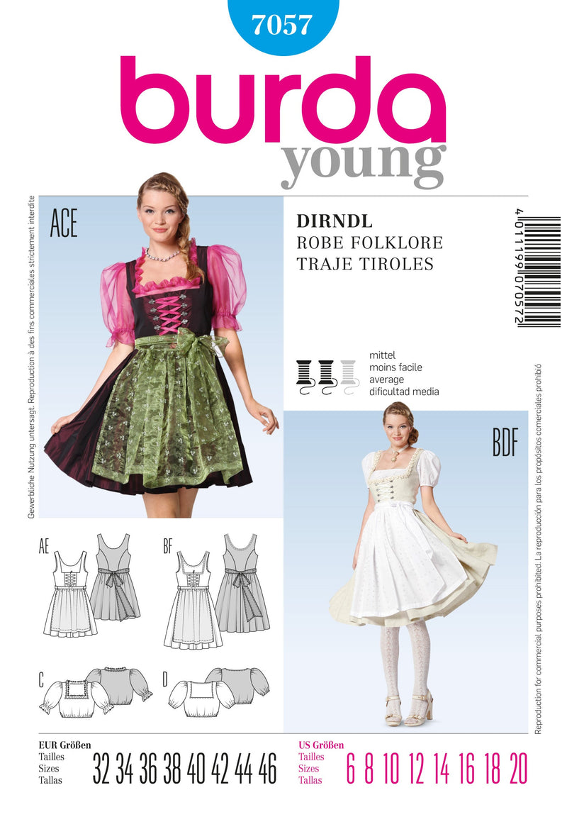 Burda Style Folklore Dress Sewing Pattern for Stylish Creations B7057