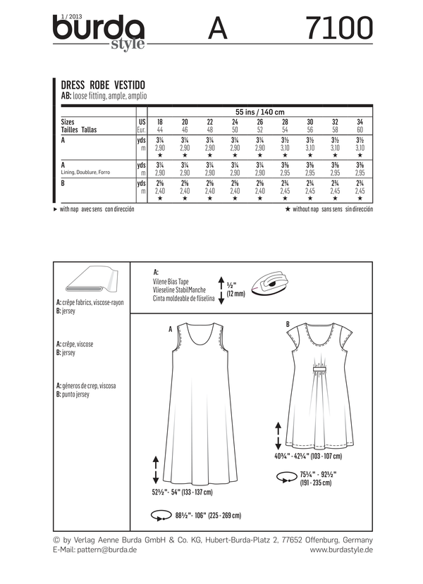 Burda Style Dress Sewing Pattern for Stylish Creations B7100