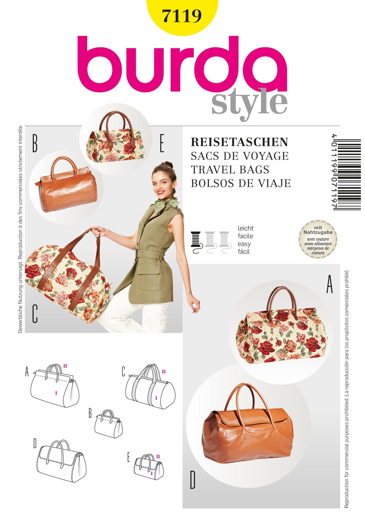 Burda Style Travel Bags Sewing Pattern for Stylish Creations B7119