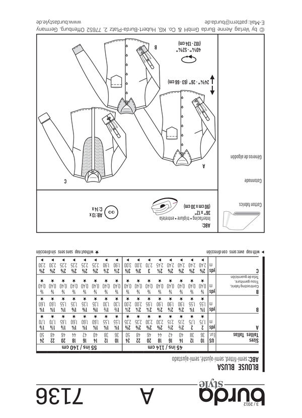 Burda Style Blouse Sewing Pattern for Stylish Creations B7136