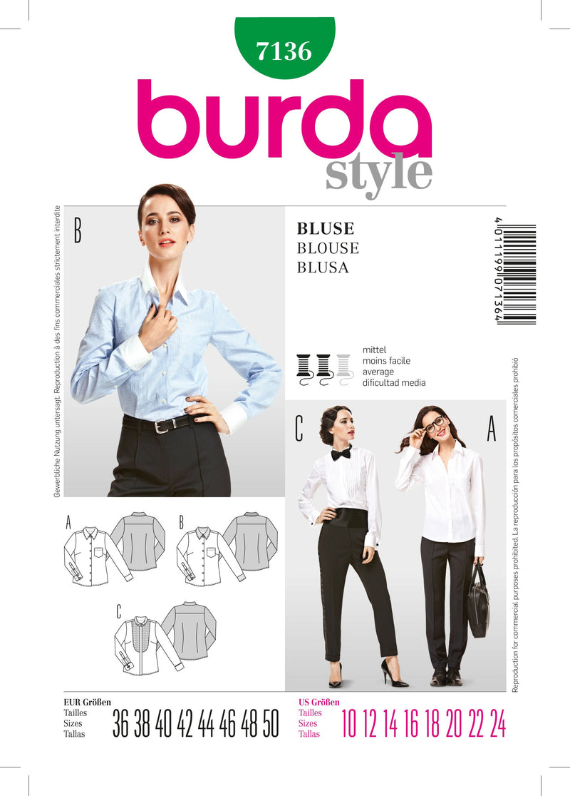Burda Style Blouse Sewing Pattern for Stylish Creations B7136