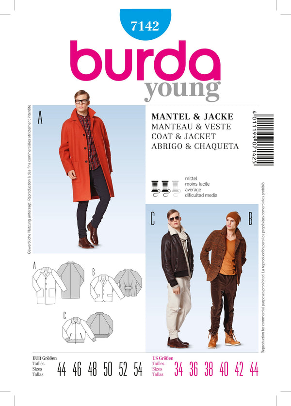 Burda Style Coat & Jacket Sewing Pattern for Stylish Creations B7142
