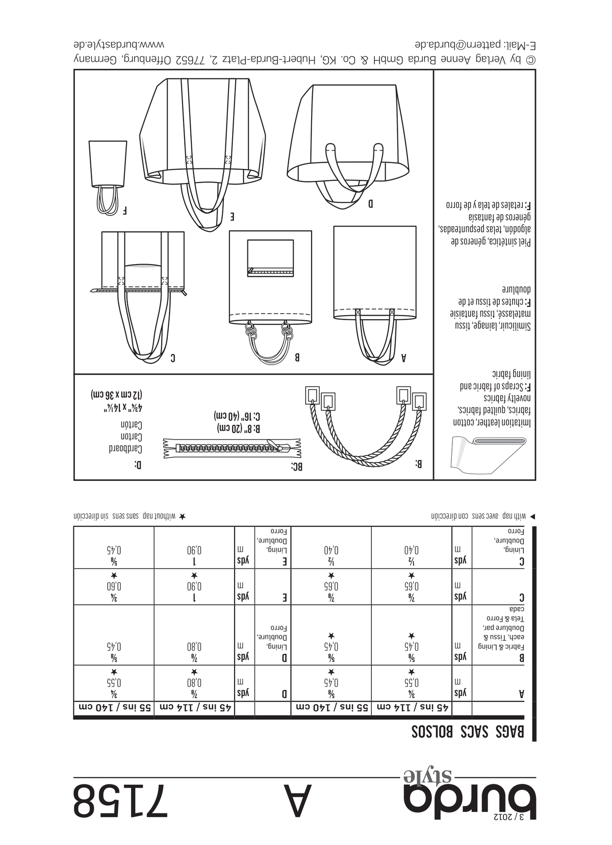 Burda Style Stylish Bags Sewing Pattern for Creative Projects B7158
