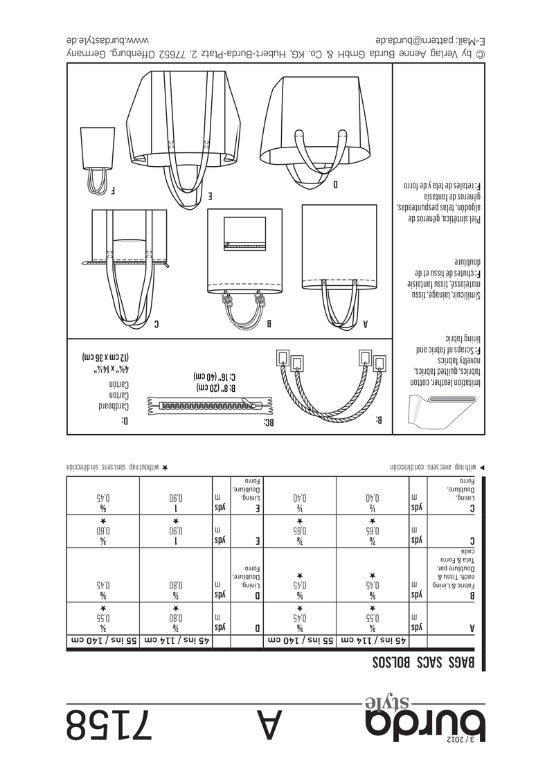 Burda Style Stylish Bags Sewing Pattern for Creative Projects B7158