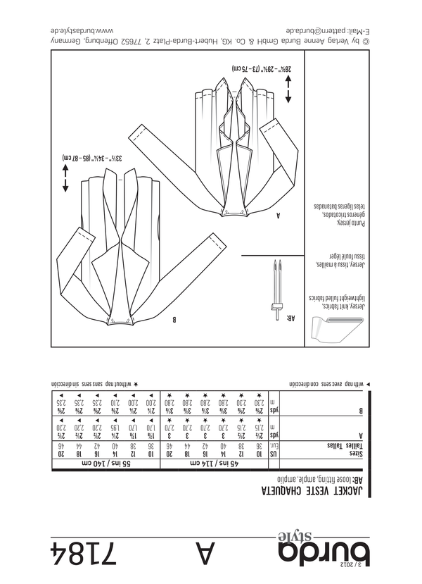 Burda Style Stylish Jacket Sewing Pattern for Fashion Enthusiasts B7184