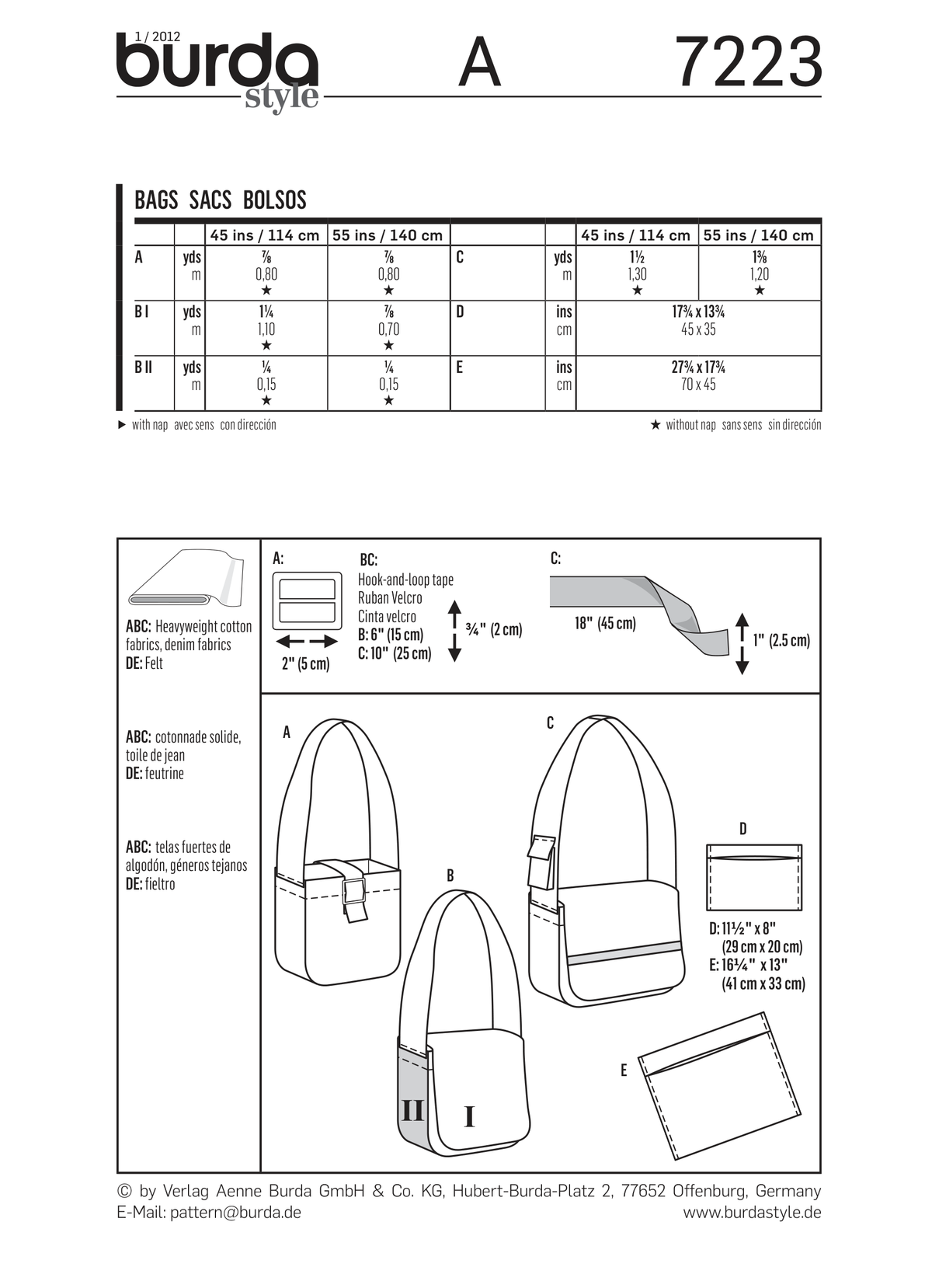 Burda Style Bags: Stylish Sewing Pattern for Creative Projects B7223