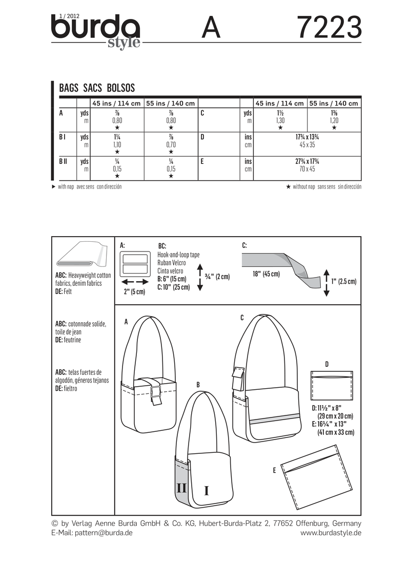 Burda Style Bags: Stylish Sewing Pattern for Creative Projects B7223