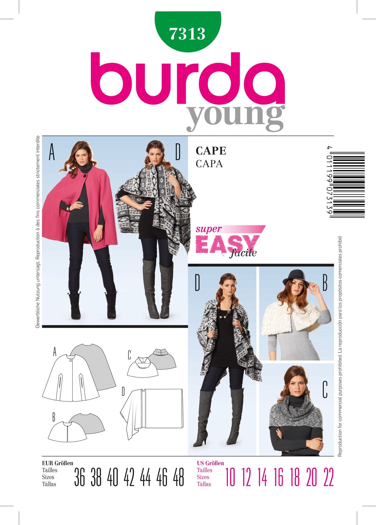 Burda Style Cape Sewing Pattern for Stylish Creations B7313