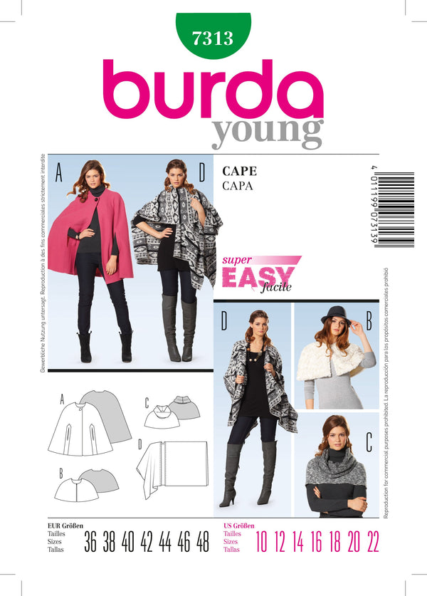 Burda Style Cape Sewing Pattern for Stylish Creations B7313