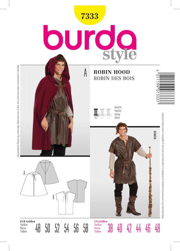 Burda Style Robin Hood Costume Sewing Pattern for Creative Projects B7333